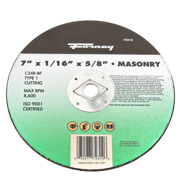 Forney Cutting Wheel, Masonry, Type 1, 7 in x 1/16 in x 5/8 in 72314 - main